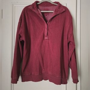 aerie Cranberry Snap-Front Mock Neck Pullover *slight flaw, See Last Picture**